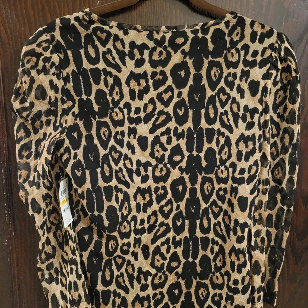 INC International Concepts Leopard Print Mesh Sleeves 3/4 Sleeve‎ Top Women M - Picture 10 of 10